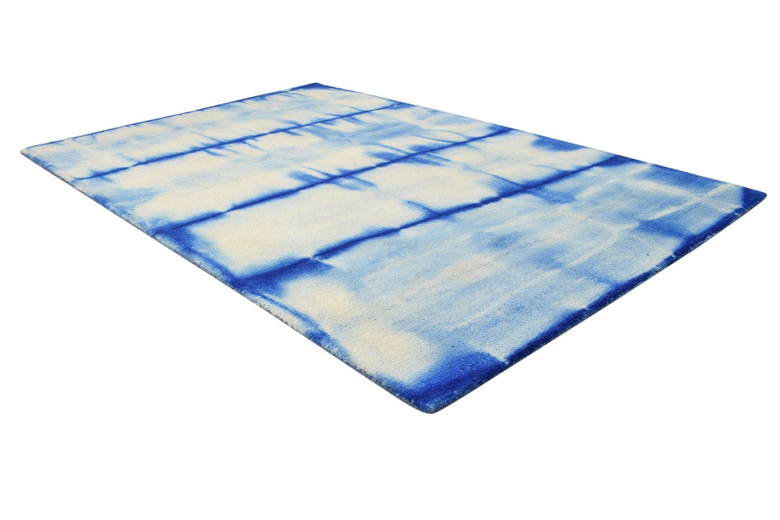 4' X 6' Rug Wool Blue Modern Hand Tufted Shibori Tie Dye Room Size Carpet 