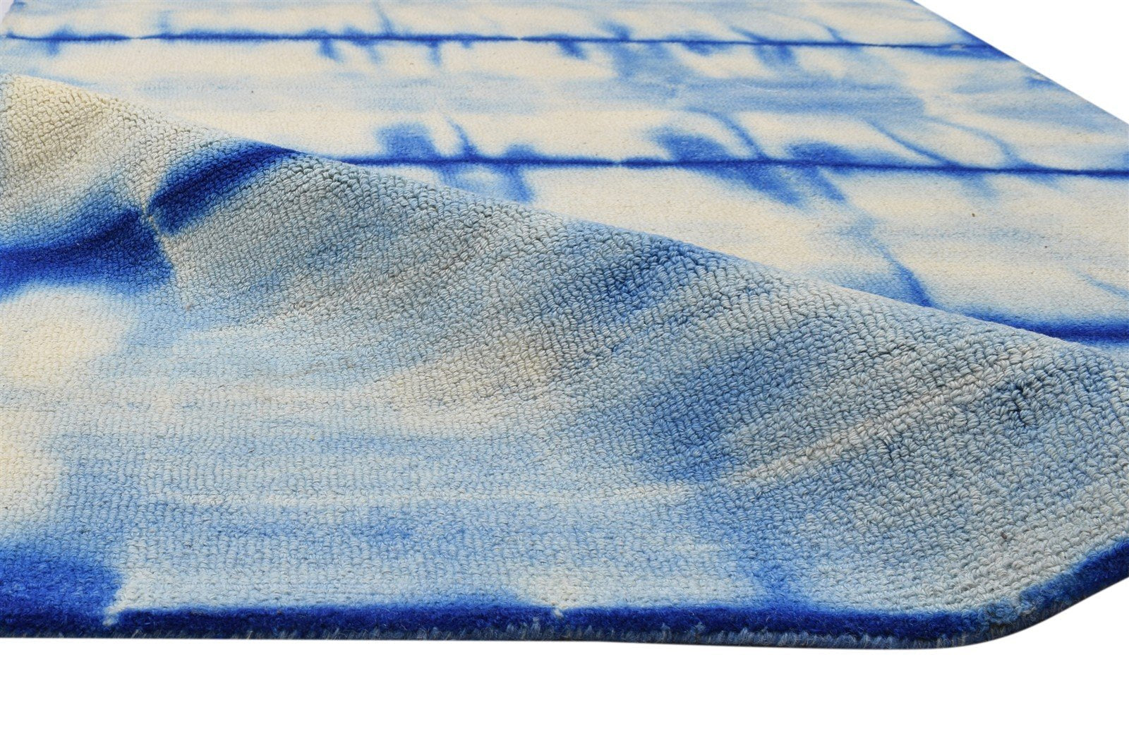 4' X 6' Rug Wool Blue Modern Hand Tufted Shibori Tie Dye Room Size Carpet 