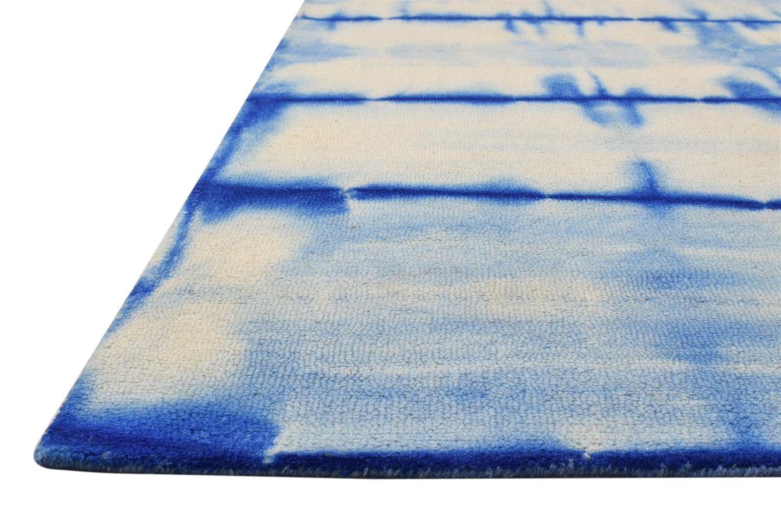 4' X 6' Rug Wool Blue Modern Hand Tufted Shibori Tie Dye Room Size Carpet 