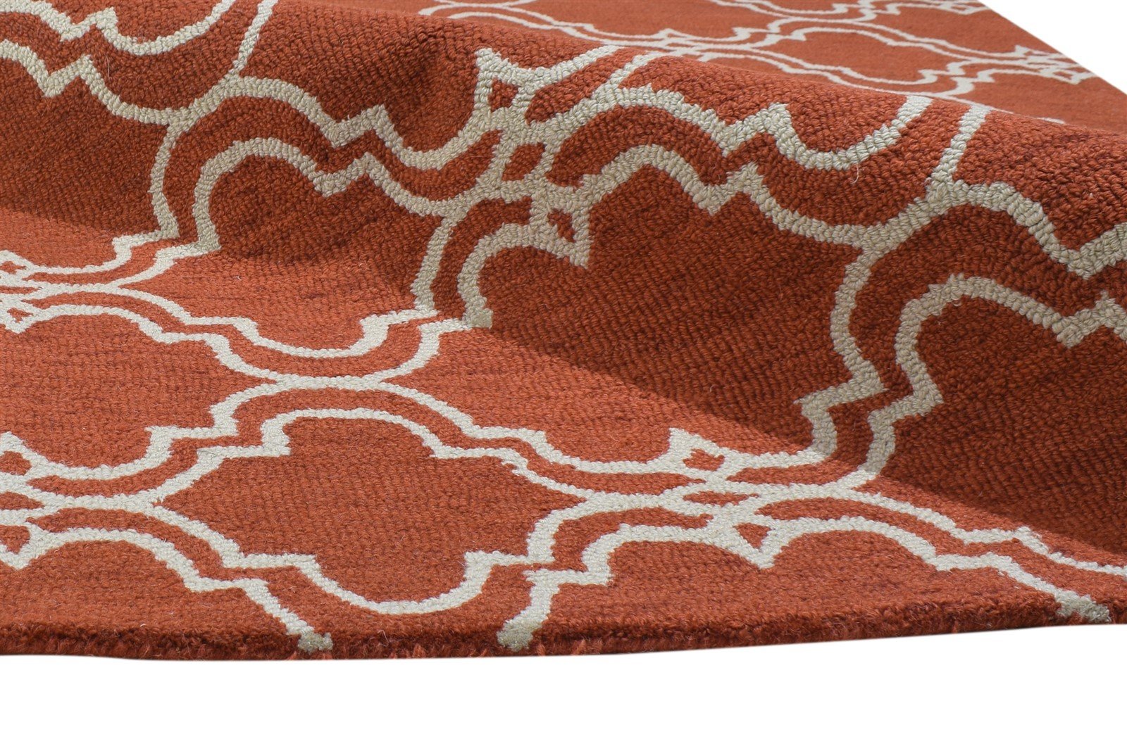 Hand Tufted Rust Wool Rug 4' X 6' Modern Moroccan Trellis Room Size Carpet 