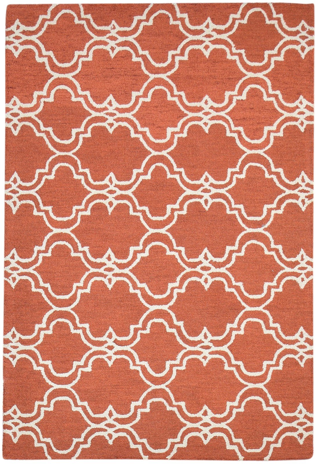 Hand Tufted Rust Wool Rug 4' X 6' Modern Moroccan Trellis Room Size Carpet 