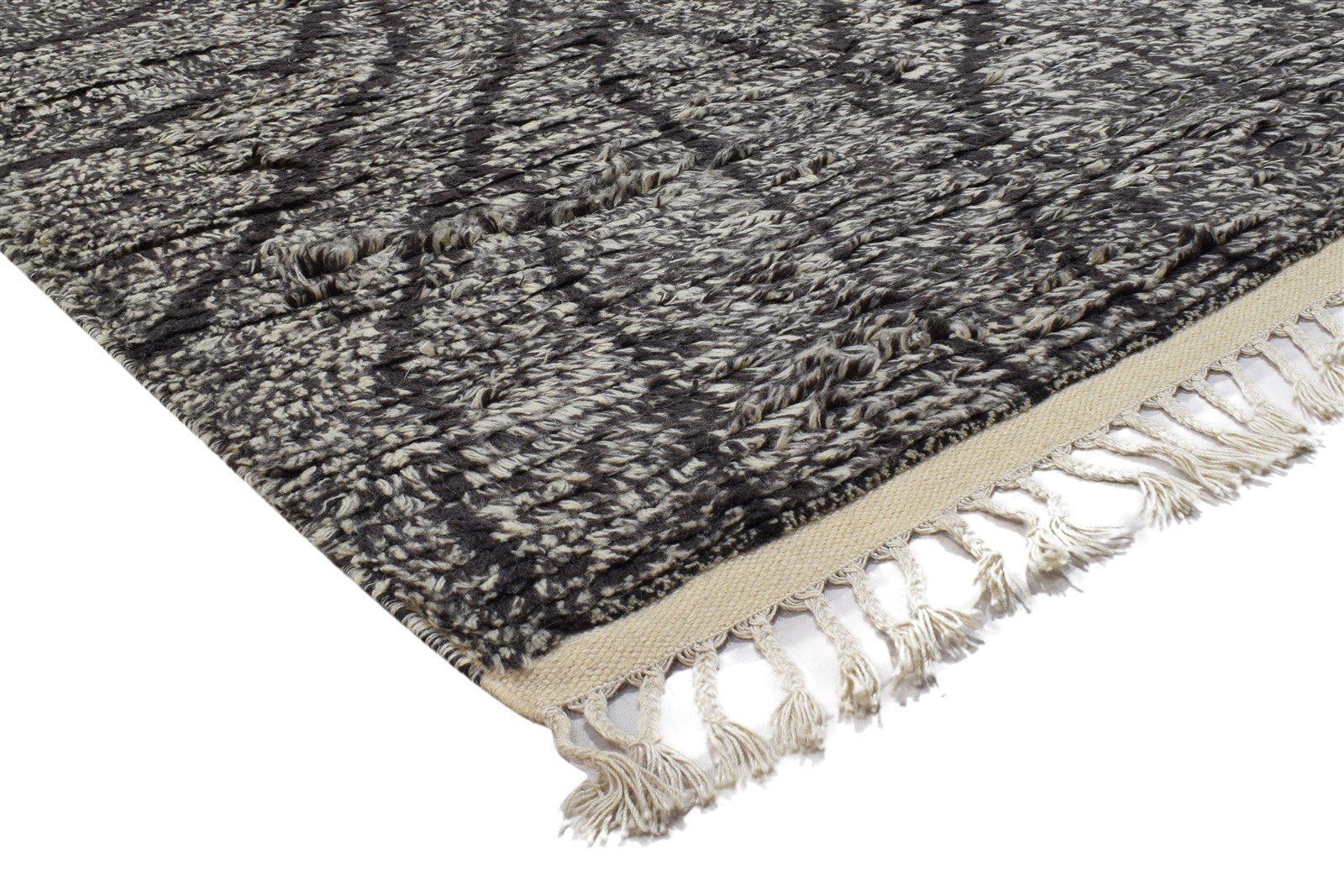 Hand Knotted Charcoal Wool Rug 6' X 8' Modern Moroccan Abstract Room Size Carpet 