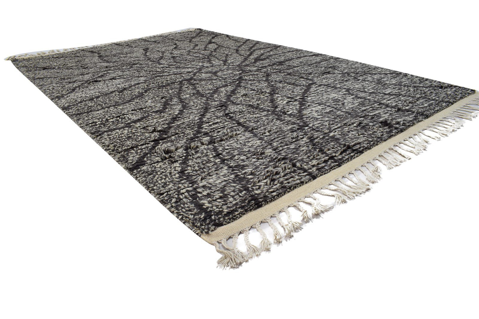 Hand Knotted Charcoal Wool Rug 6' X 8' Modern Moroccan Abstract Room Size Carpet 