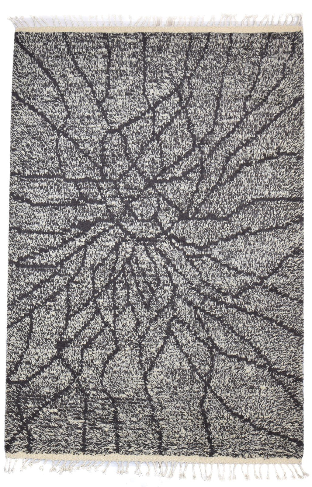 Hand Knotted Charcoal Wool Rug 6' X 8' Modern Moroccan Abstract Room Size Carpet 