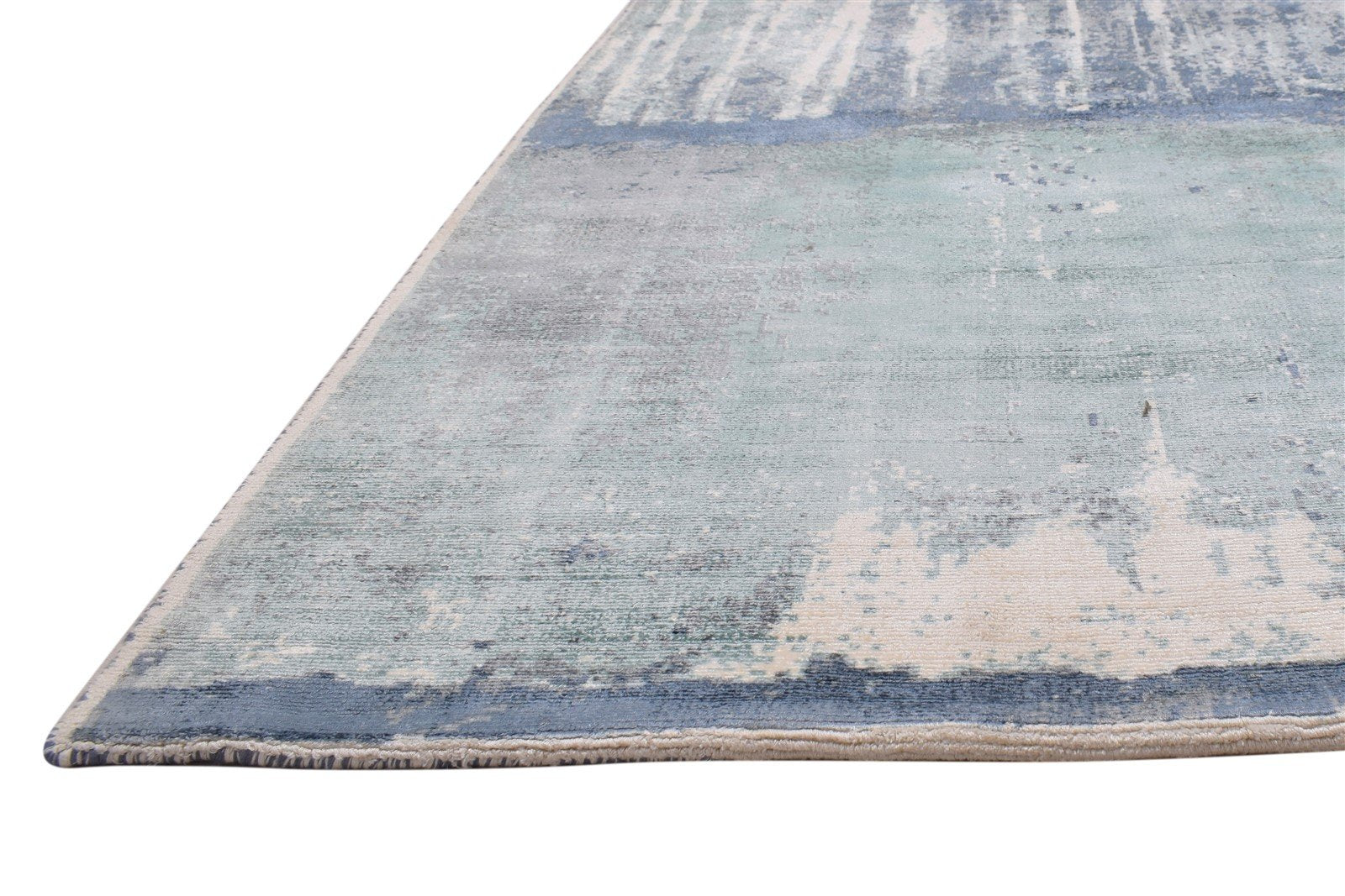 Hand Woven Blue Silk Rug 5' X 7' Modern Indian Abstract Room Size Carpet  Area Rug 