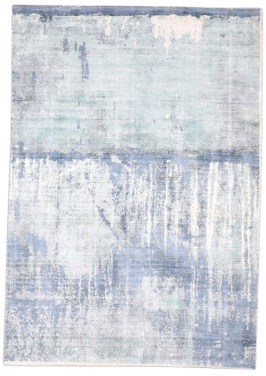 Hand Woven Blue Silk Rug 5' X 7' Modern Indian Abstract Room Size Carpet  Area Rug 