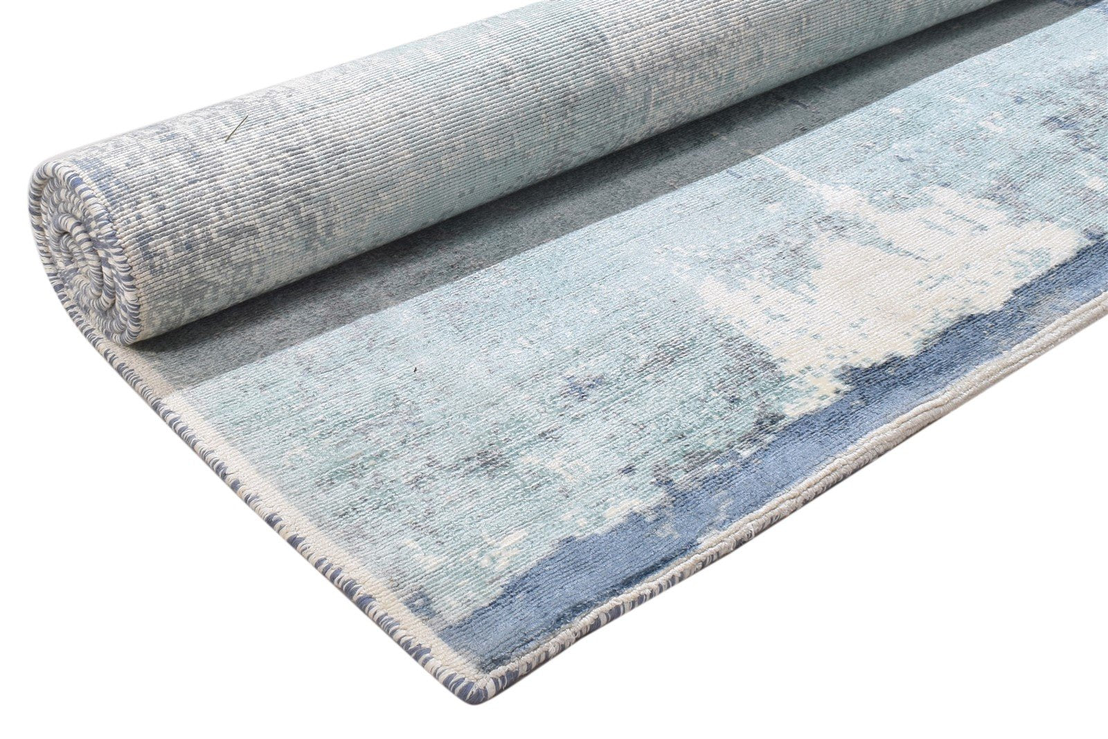 Hand Woven Blue Silk Rug 5' X 7' Modern Indian Abstract Room Size Carpet 