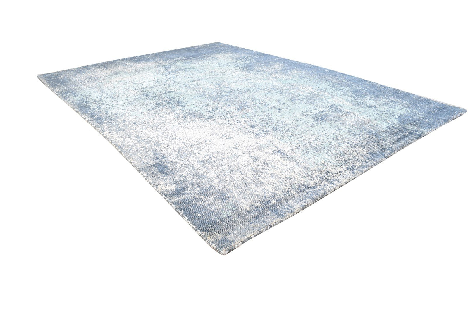 Hand Woven Blue Silk Rug 5' X 6' Modern Indian Abstract Room Size Carpet 