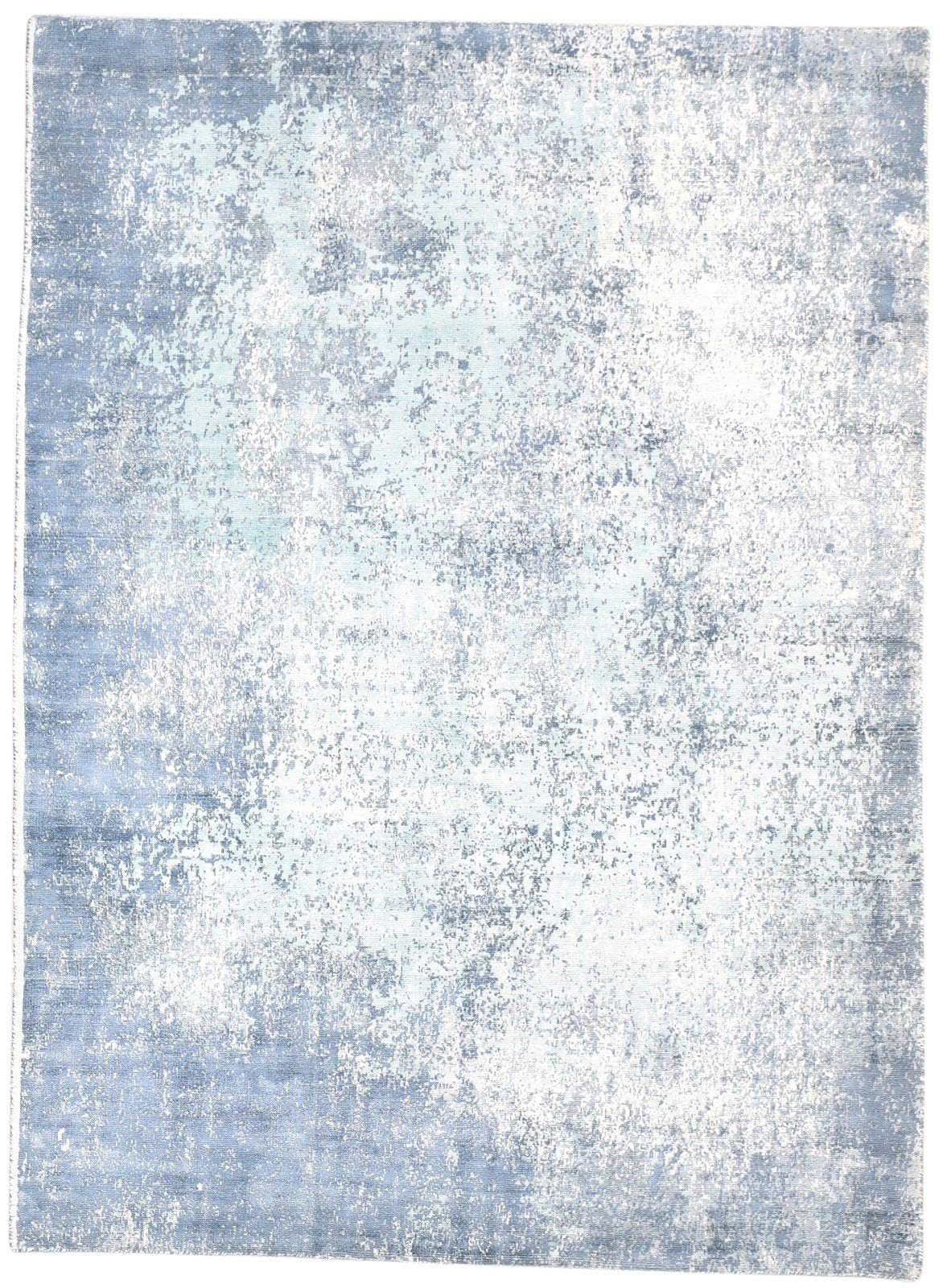 Hand Woven Blue Silk Rug 5' X 6' Modern Indian Abstract Room Size Carpet 