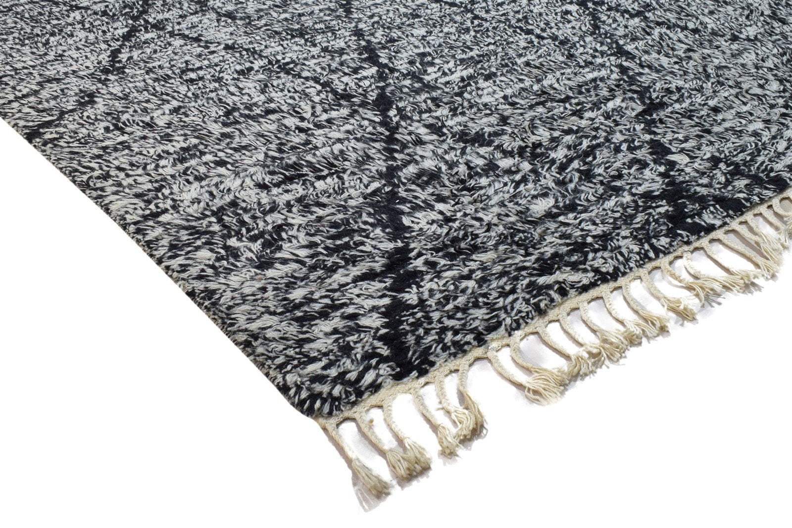 Hand Knotted Charcoal Wool Rug 5' X 8' Modern Moroccan Abstract Room Size Carpet 