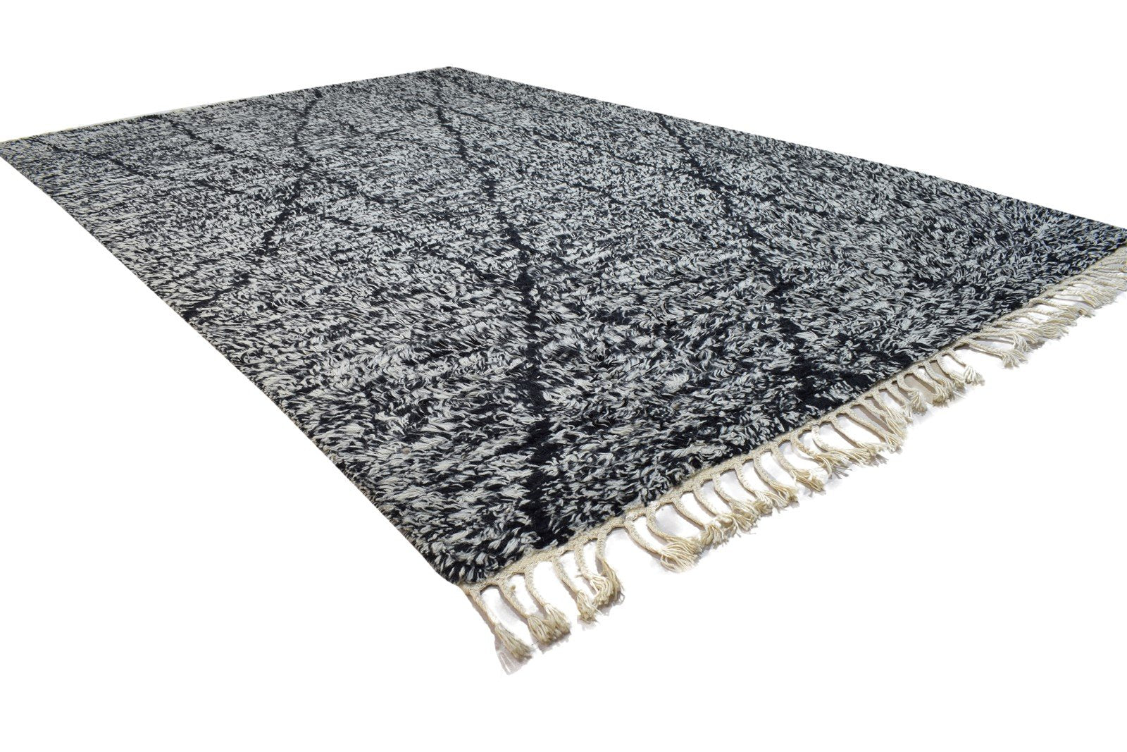 Hand Knotted Charcoal Wool Rug 5' X 8' Modern Moroccan Abstract Room Size Carpet 