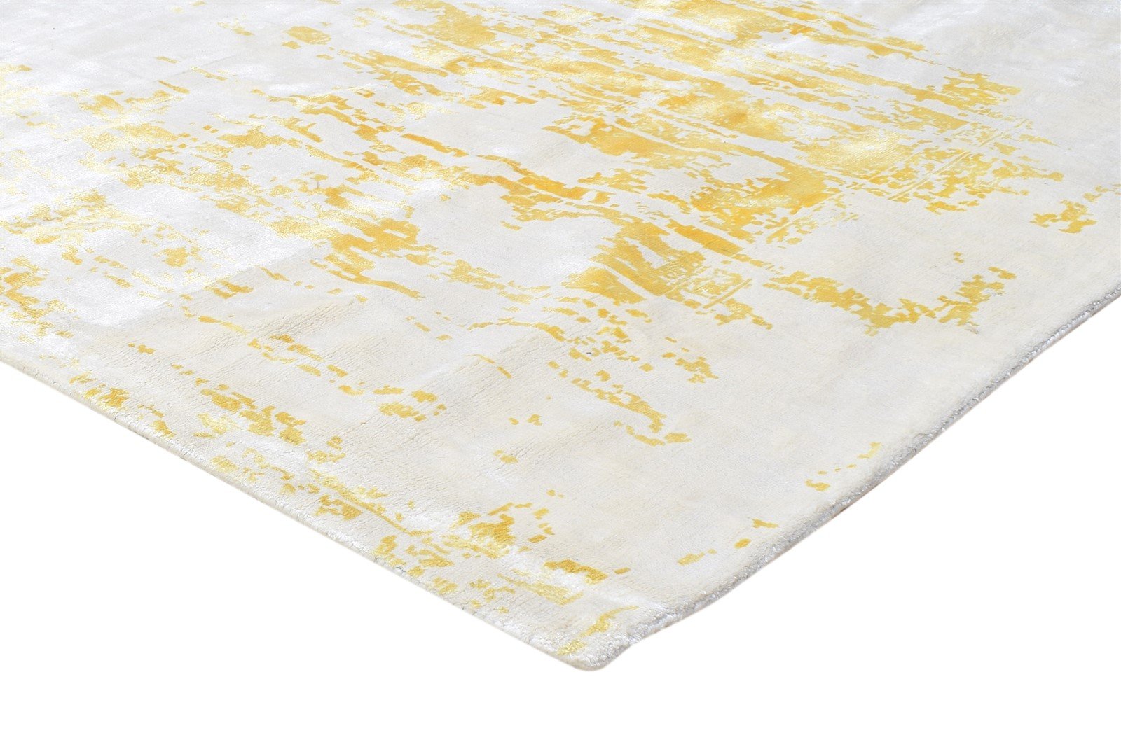 Art Silk Yellow Rug 4' X 6' Modern Handloom Indian Abstract Room Size Carpet 