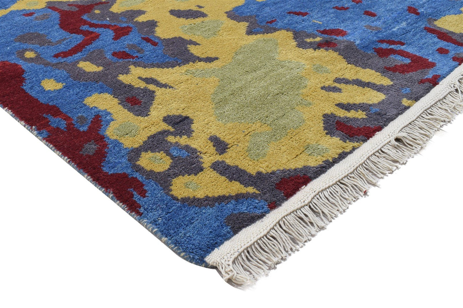 Blue Wool Rug 4' X 6' Modern Hand Knotted Bohemian Abstract Room Size Carpet 