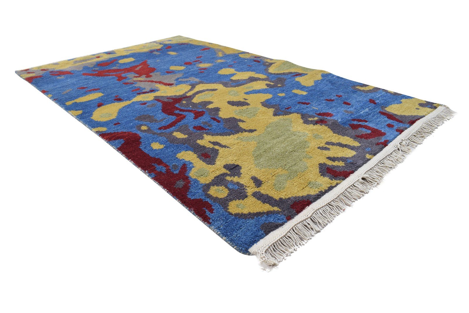 Blue Wool Rug 4' X 6' Modern Hand Knotted Bohemian Abstract Room Size Carpet 