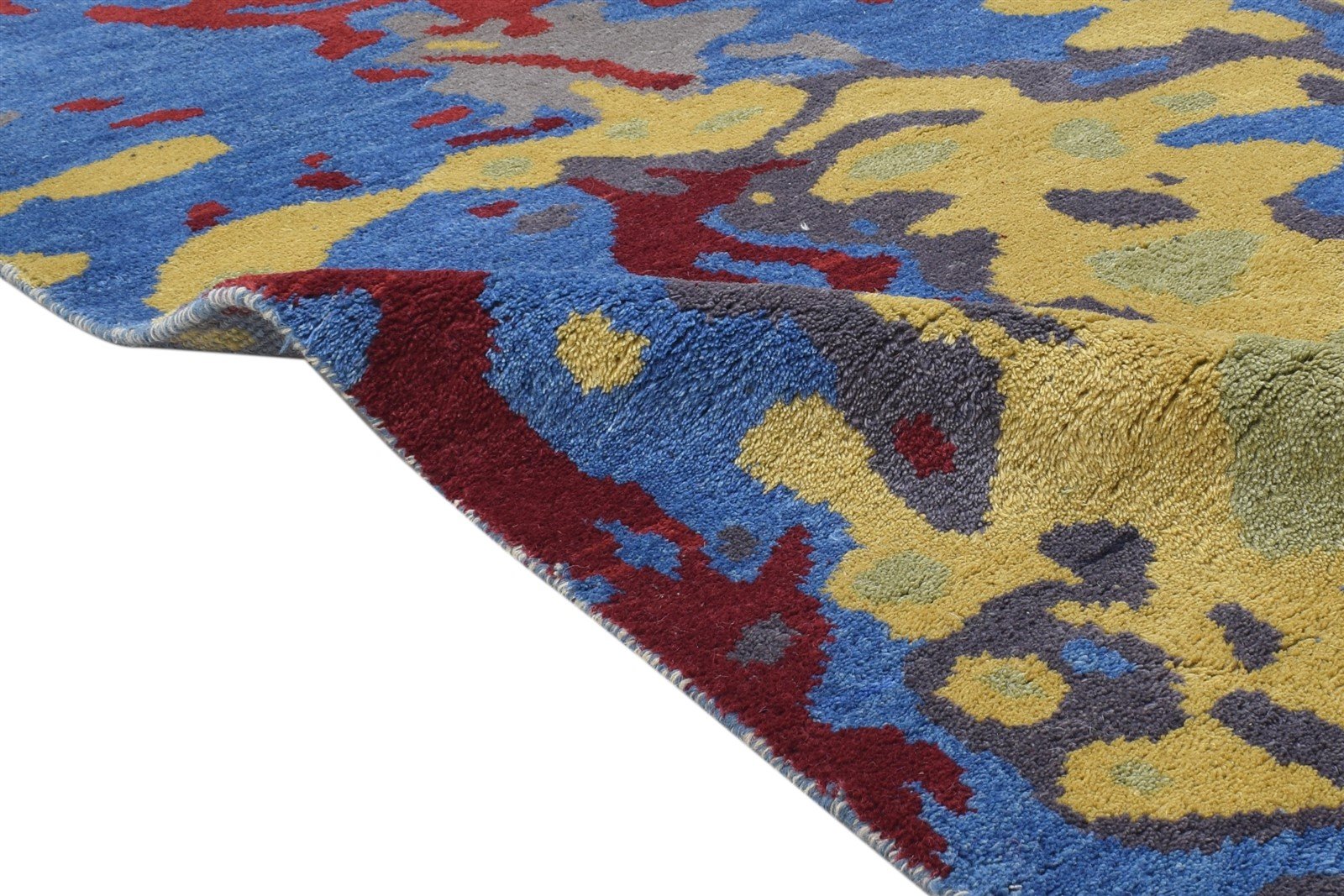 Blue Wool Rug 4' X 6' Modern Hand Knotted Bohemian Abstract Room Size Carpet 