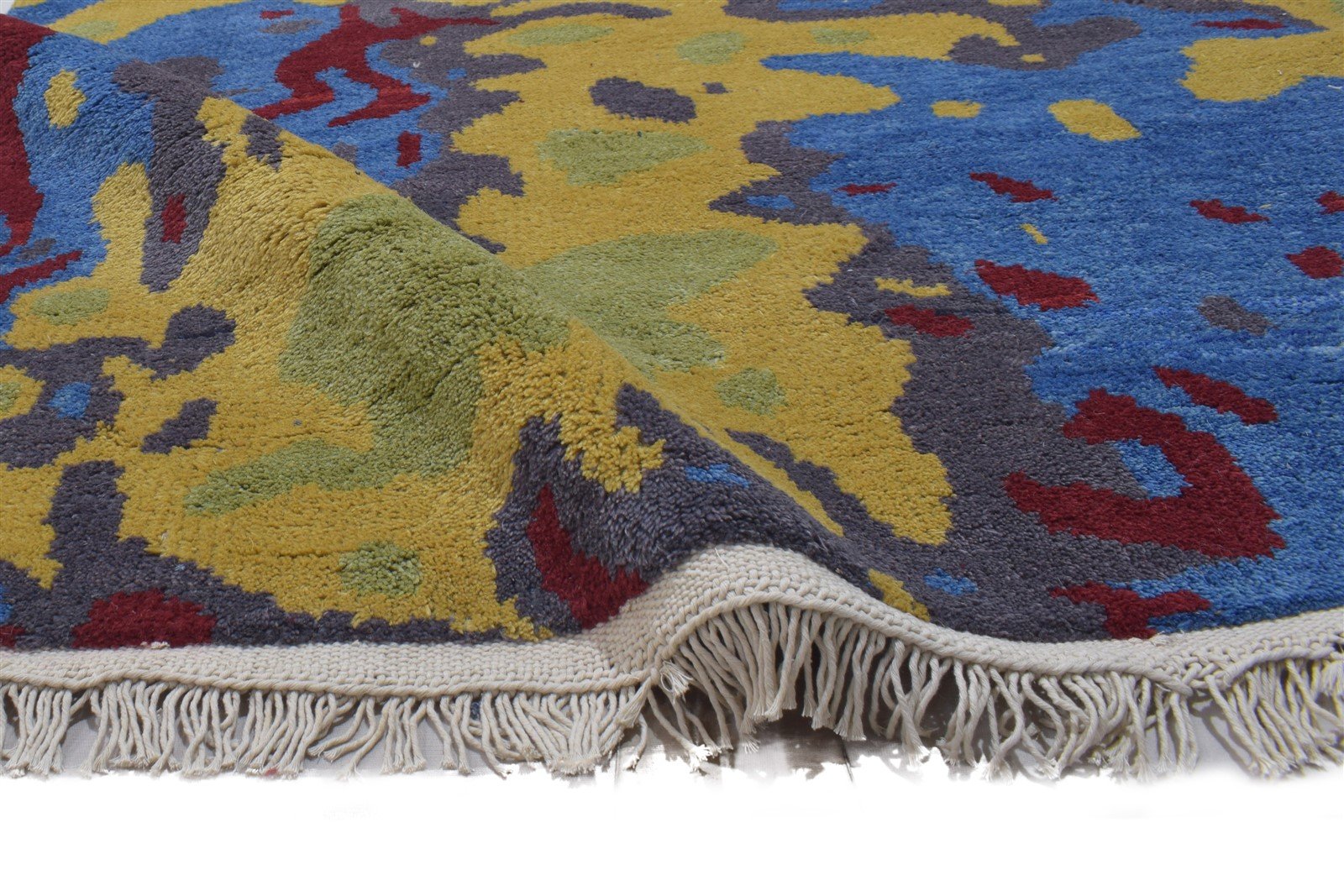 Blue Wool Rug 4' X 6' Modern Hand Knotted Bohemian Abstract Room Size Carpet 