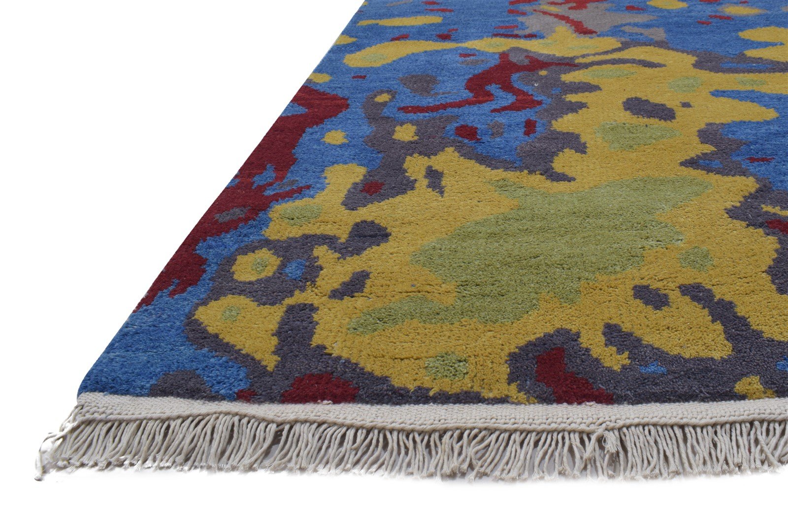 Blue Wool Rug 4' X 6' Modern Hand Knotted Bohemian Abstract Room Size Carpet 