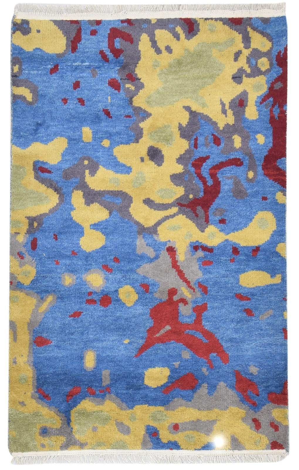 Blue Wool Rug 4' X 6' Modern Hand Knotted Bohemian Abstract Room Size Carpet 