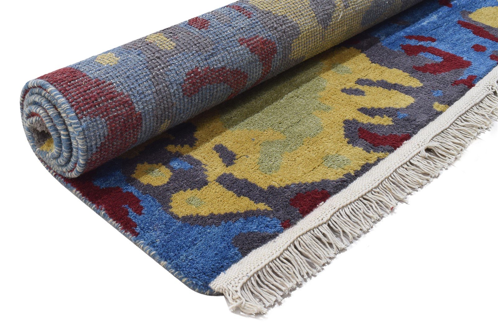 Blue Wool Rug 4' X 6' Modern Hand Knotted Bohemian Abstract Room Size Carpet 