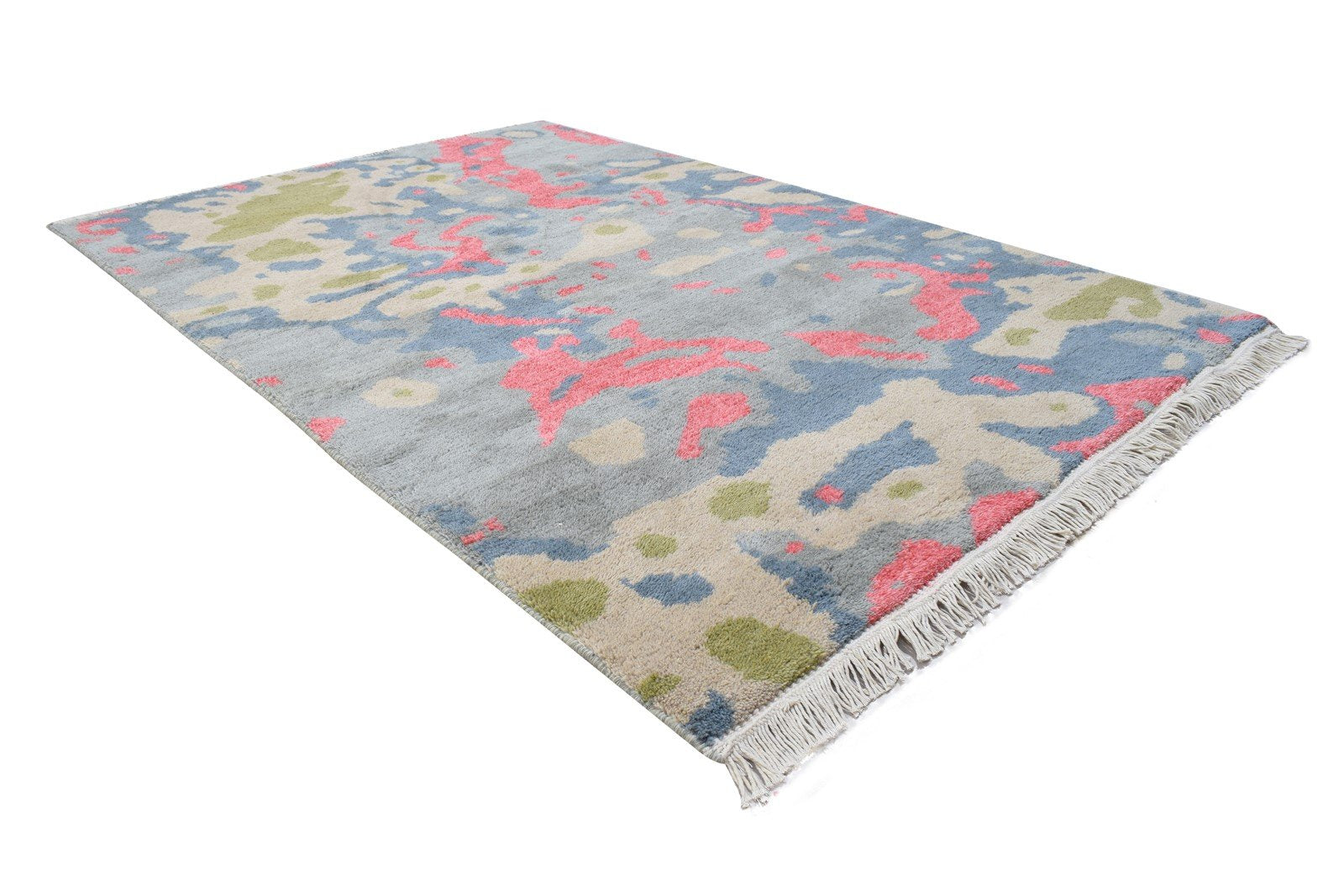 Wool Grey Rug 4' X 6' Modern Hand Knotted Bohemian Abstract Room Size Carpet 