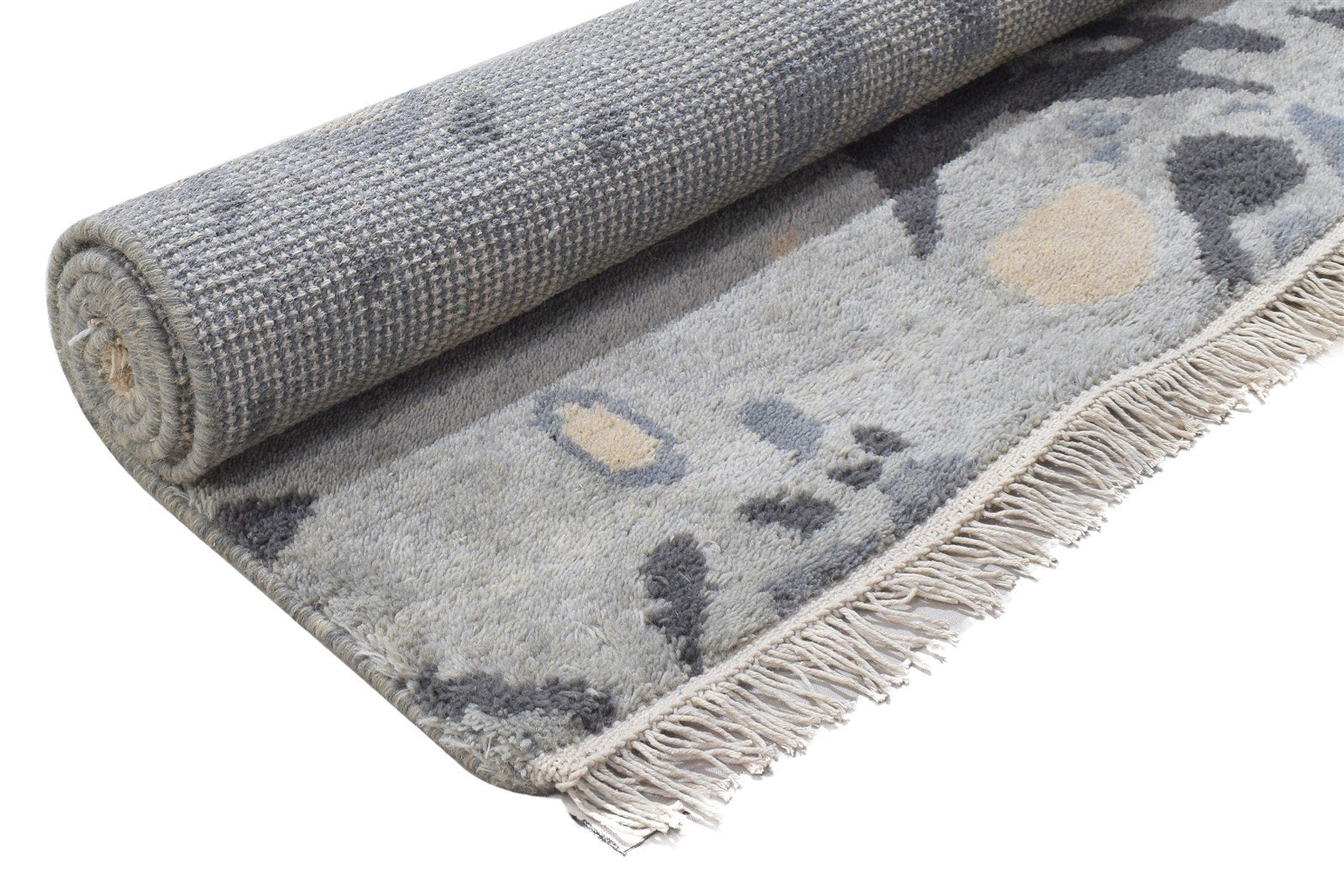 Hand Knotted Grey Wool Rug 3' X 5' Modern Bohemian Abstract Small Carpet 