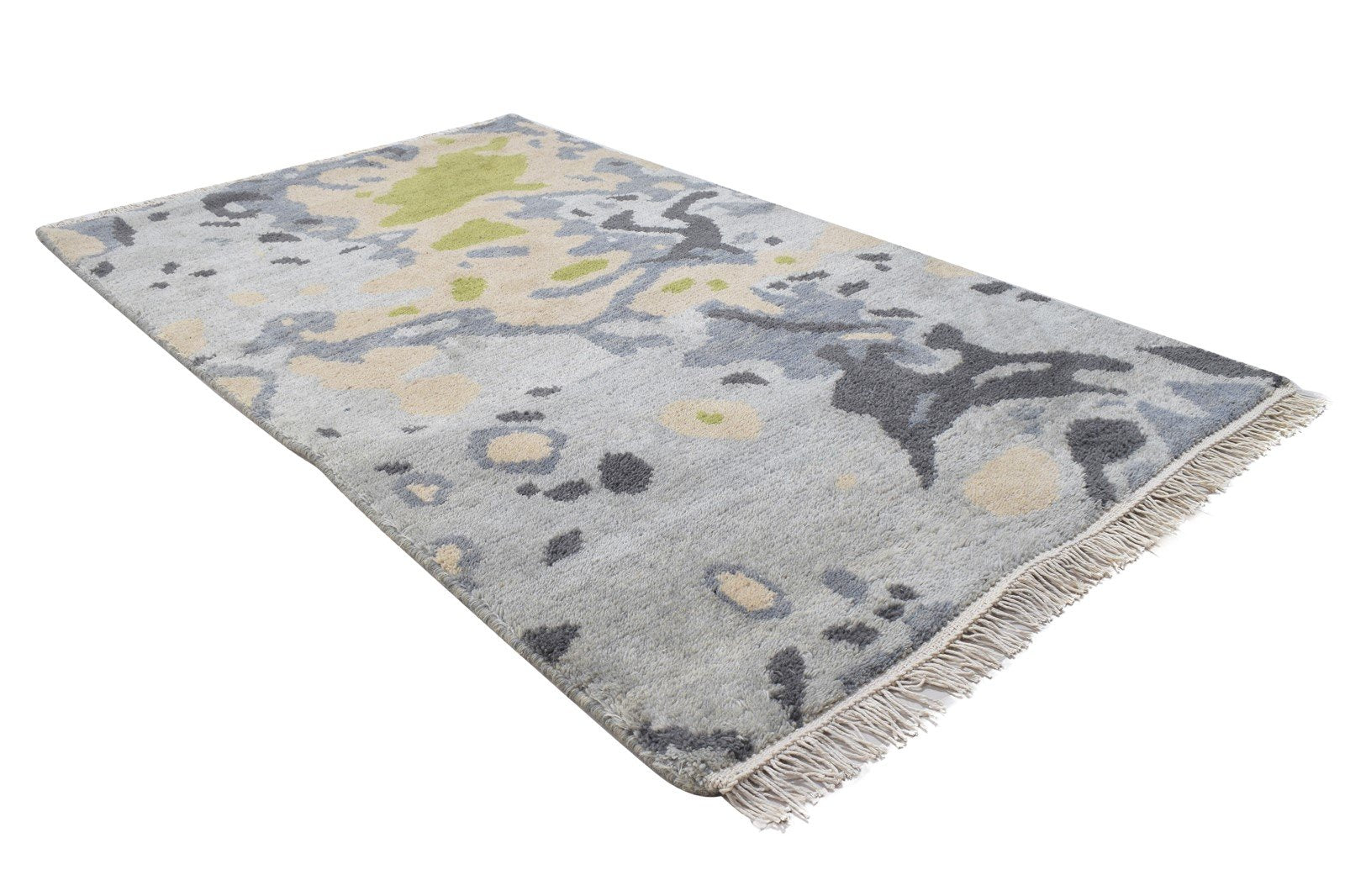 Hand Knotted Grey Wool Rug 3' X 5' Modern Bohemian Abstract Small Carpet 