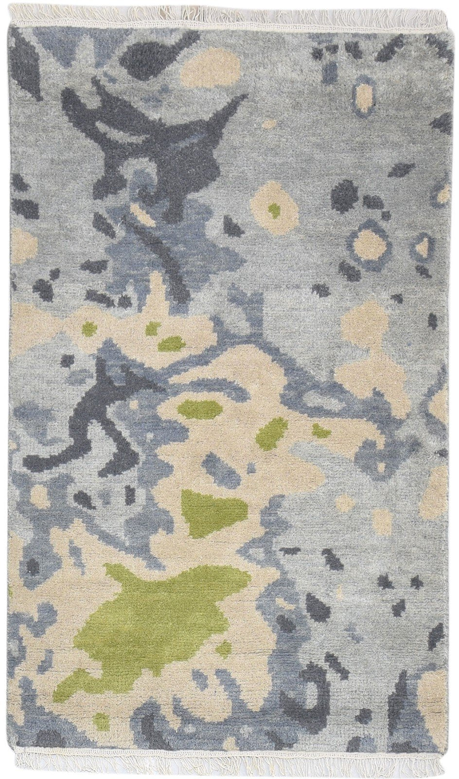 Hand Knotted Grey Wool Rug 3' X 5' Modern Bohemian Abstract Small Carpet 