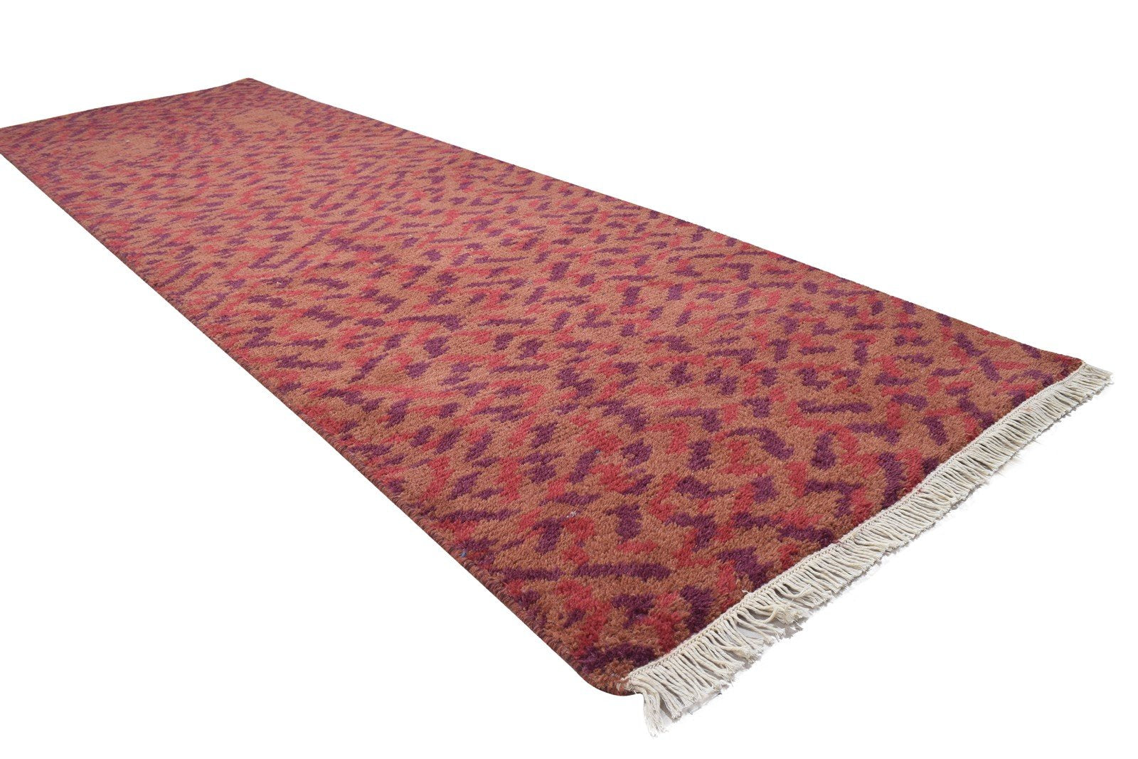 Wool Red Rug 3' X 9' Modern Hand Knotted Bohemian Abstract Small Runner 