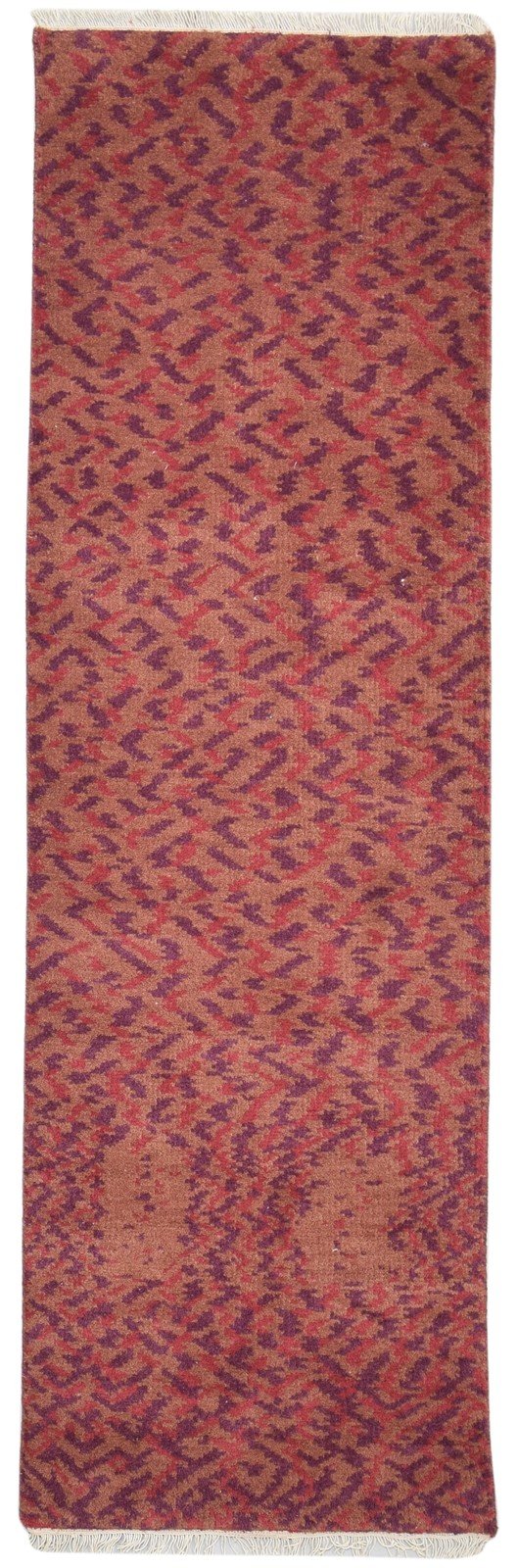 Wool Red Rug 3' X 9' Modern Hand Knotted Bohemian Abstract Small Runner 