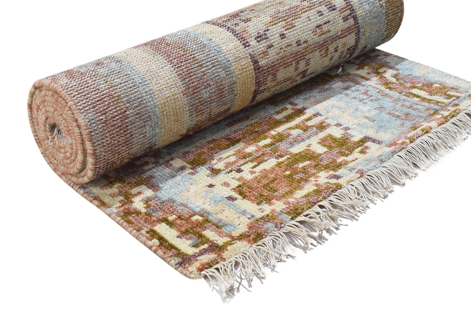 Wool Rust Rug 2'6 X 10' Modern Hand Knotted Bohemian Abstract Small Runner 