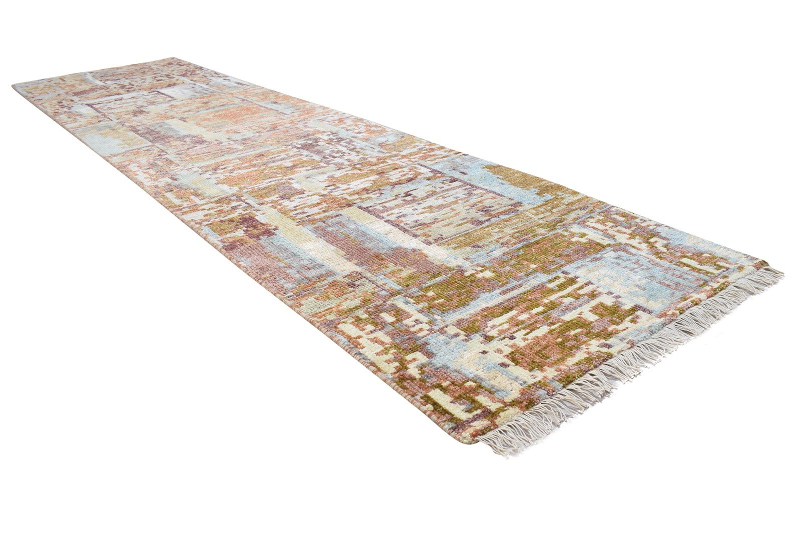 Wool Rust Rug 2'6 X 10' Modern Hand Knotted Bohemian Abstract Small Runner 