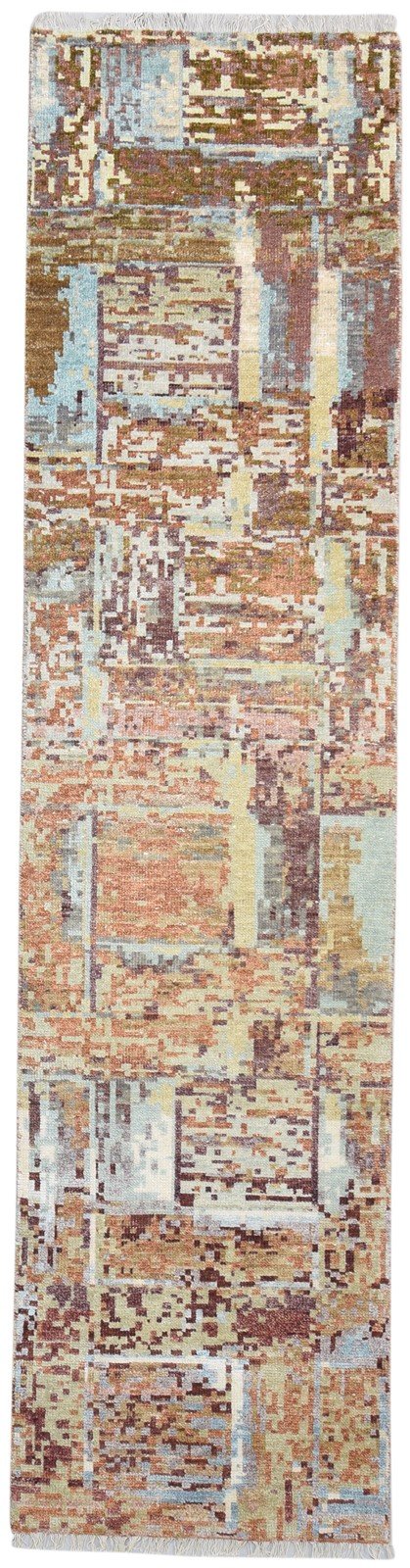 Wool Rust Rug 2'6 X 10' Modern Hand Knotted Bohemian Abstract Small Runner 