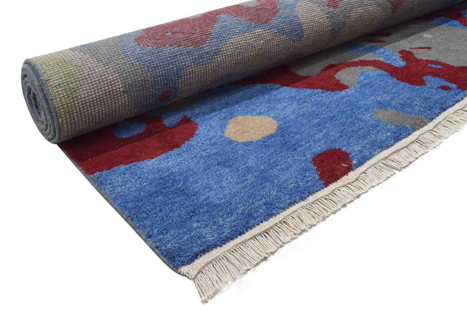 Hand Knotted Blue Wool Rug 9' X 12' Modern Bohemian Abstract Extra Large Carpet 