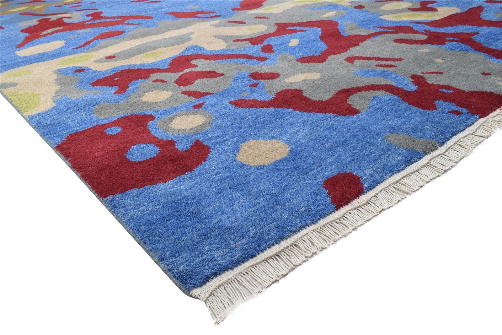 Hand Knotted Blue Wool Rug 9' X 12' Modern Bohemian Abstract Extra Large Carpet 