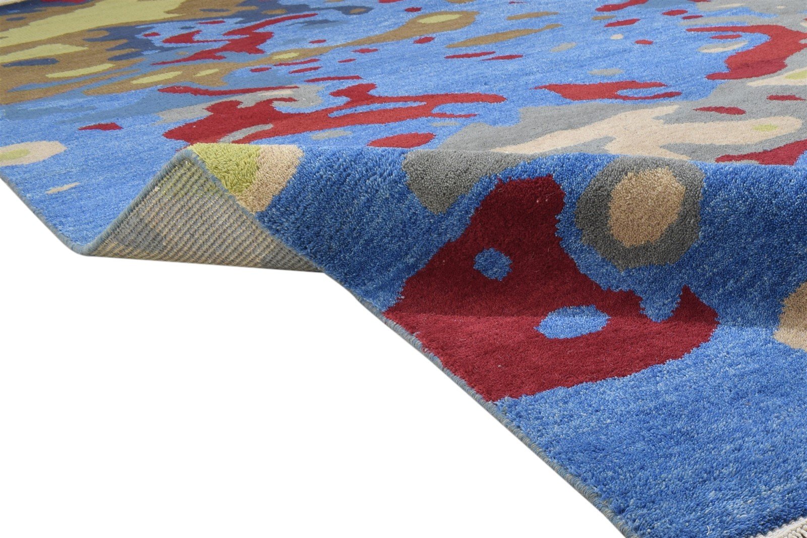 Hand Knotted Blue Wool Rug 9' X 12' Modern Bohemian Abstract Extra Large Carpet 