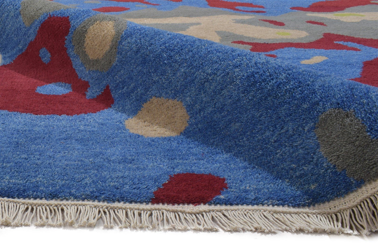 Hand Knotted Blue Wool Rug 9' X 12' Modern Bohemian Abstract Extra Large Carpet 