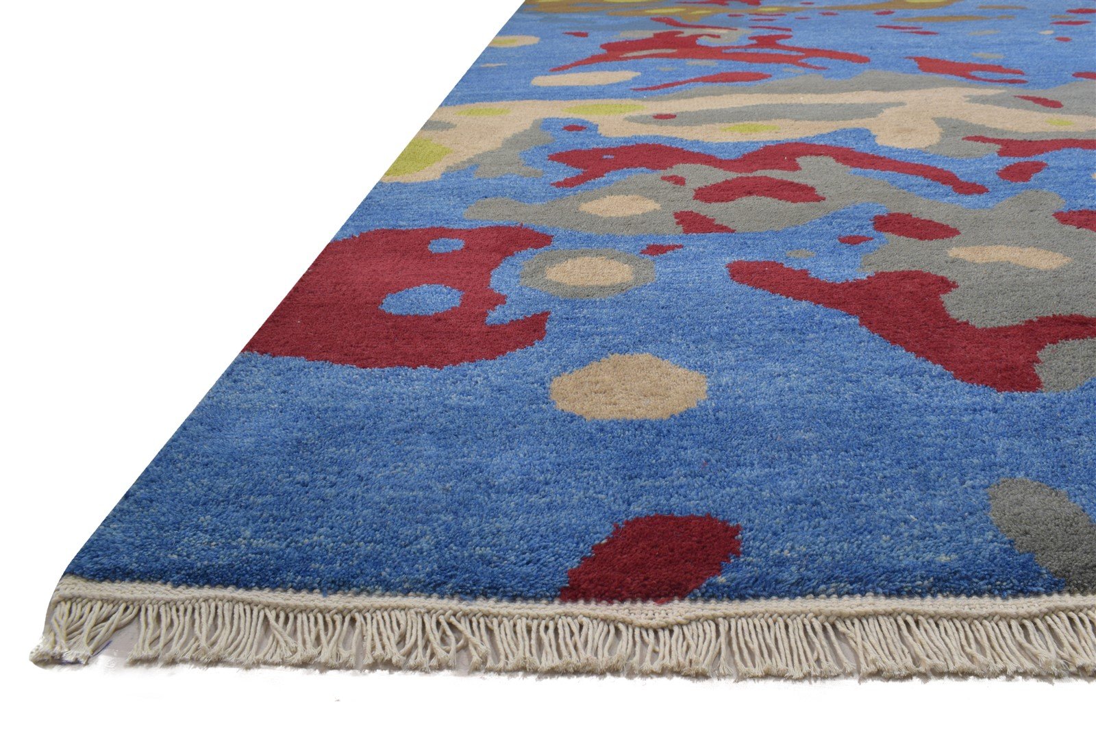 Hand Knotted Blue Wool Rug 9' X 12' Modern Bohemian Abstract Extra Large Carpet 