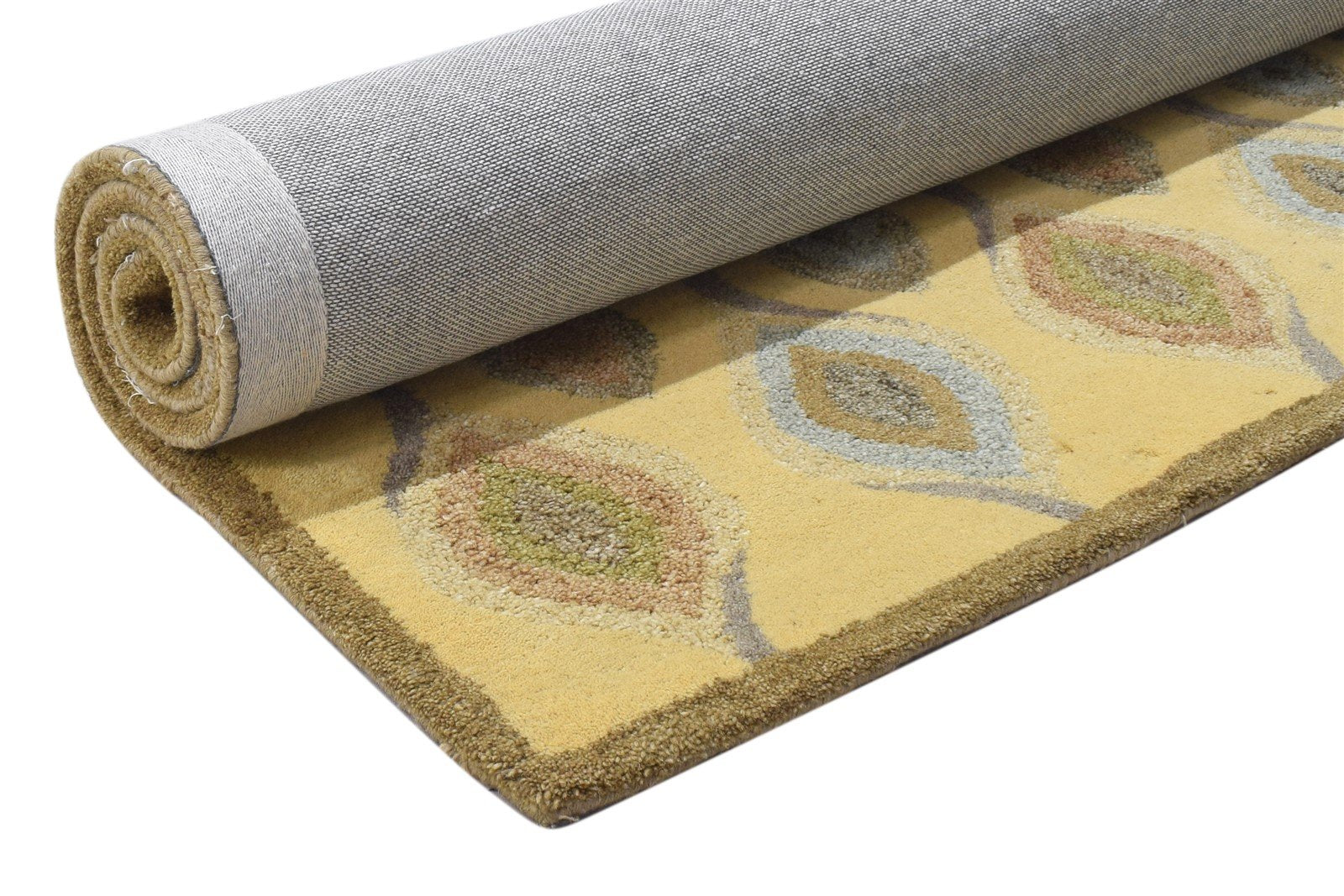 Gold Wool Rug 4' X 5' Modern Hand Tufted Moroccan Diamond Room Size Carpet 