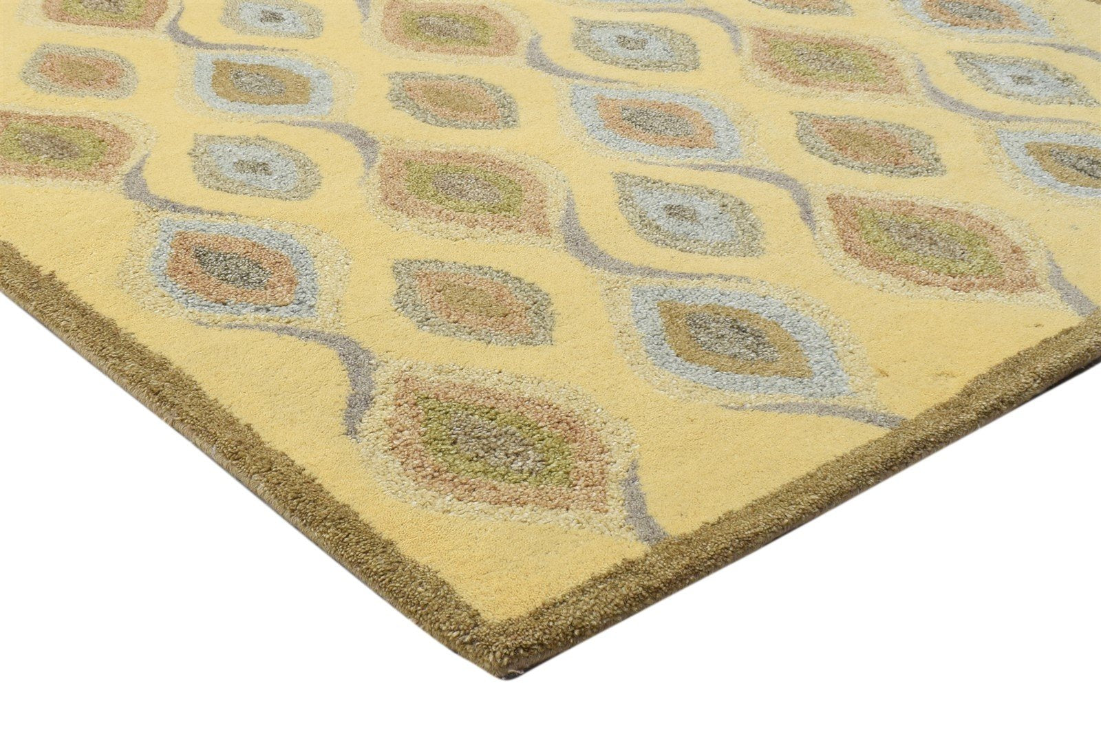 Gold Wool Rug 4' X 5' Modern Hand Tufted Moroccan Diamond Room Size Carpet 