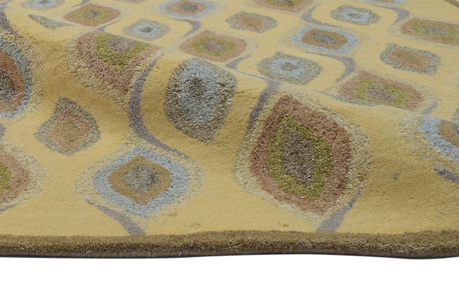 Gold Wool Rug 4' X 5' Modern Hand Tufted Moroccan Diamond Room Size Carpet 