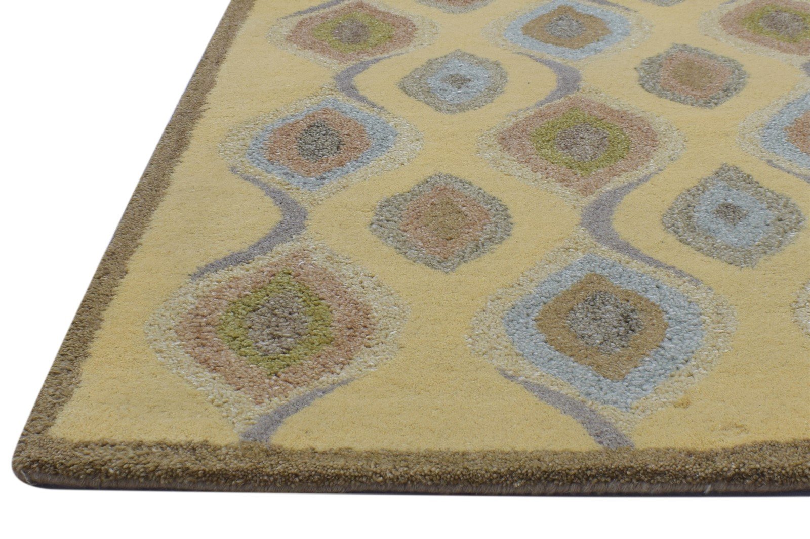 Gold Wool Rug 4' X 5' Modern Hand Tufted Moroccan Diamond Room Size Carpet 