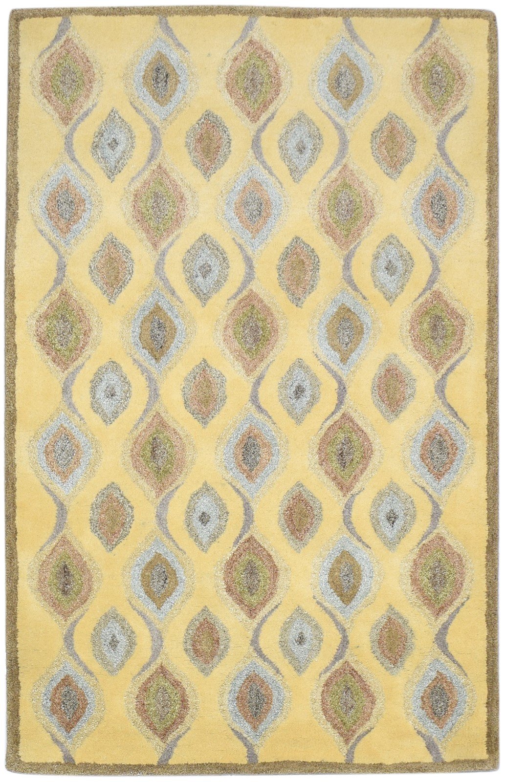 Gold Wool Rug 4' X 5' Modern Hand Tufted Moroccan Diamond Room Size Carpet 