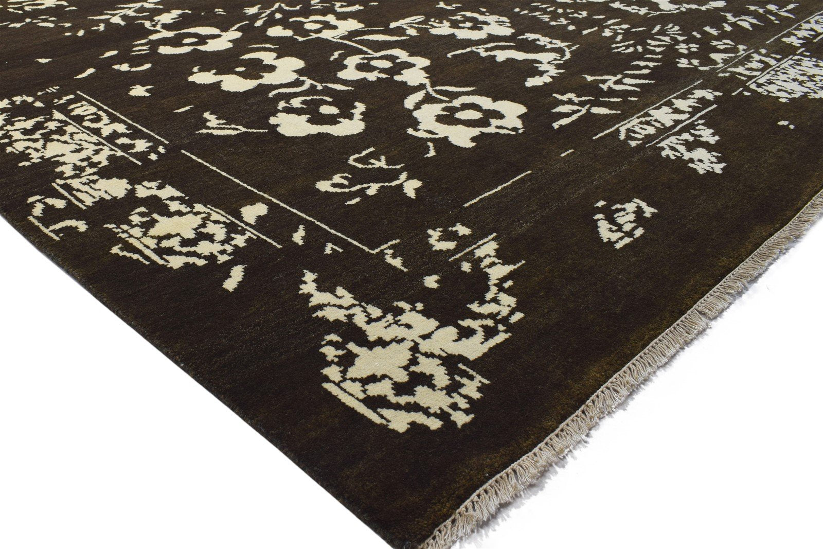 Wool Chocolate Rug 10X14 Modern Hand Knotted Indian Abstract Extra Large Carpet 