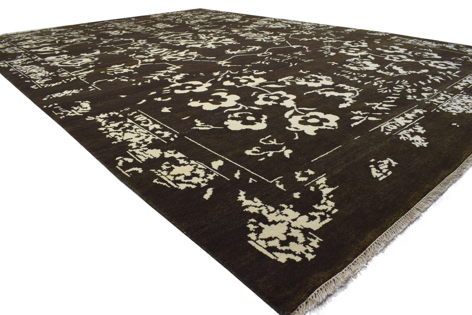 Wool Chocolate Rug 10X14 Modern Hand Knotted Indian Abstract Extra Large Carpet 