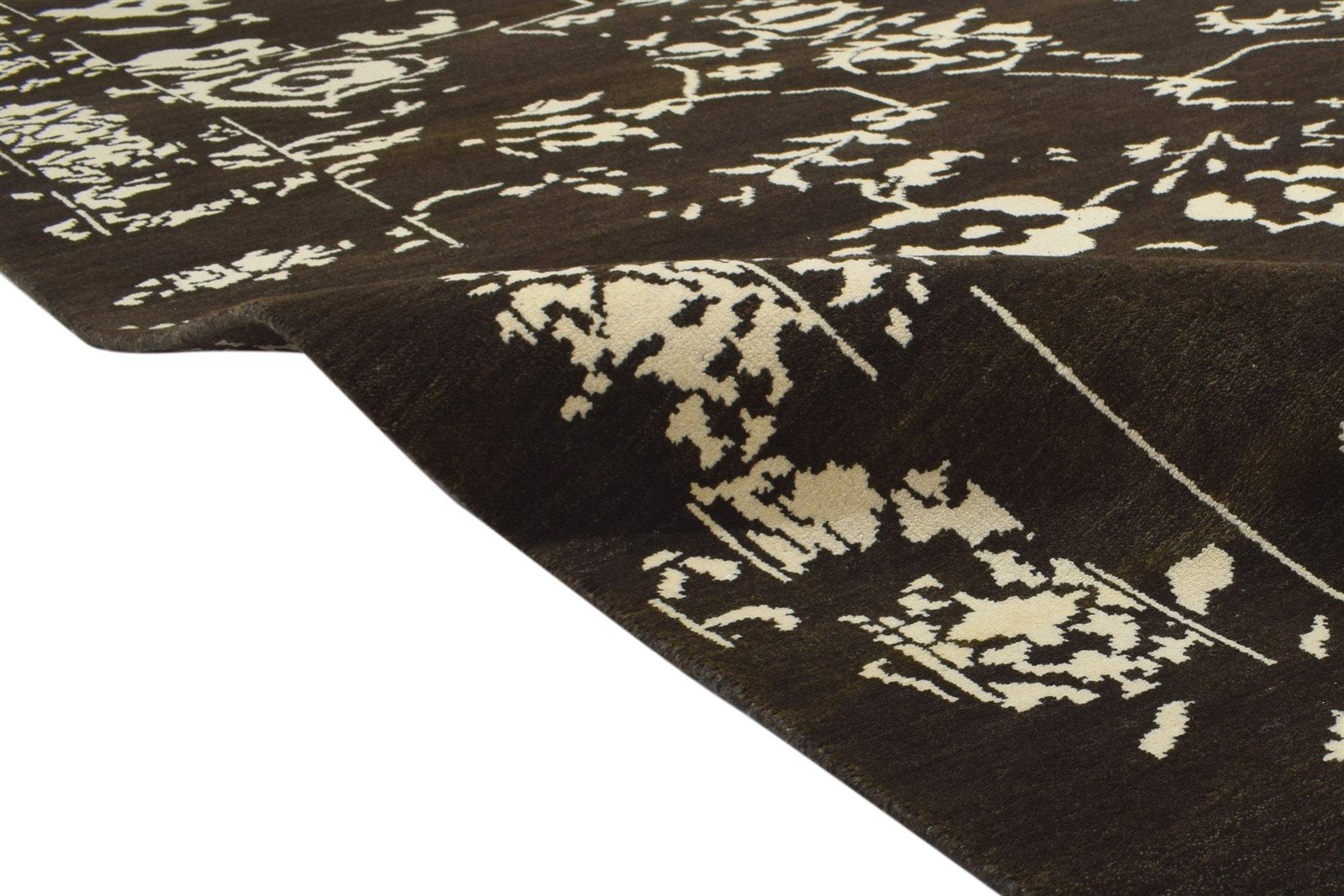 Wool Chocolate Rug 10X14 Modern Hand Knotted Indian Abstract Extra Large Carpet 