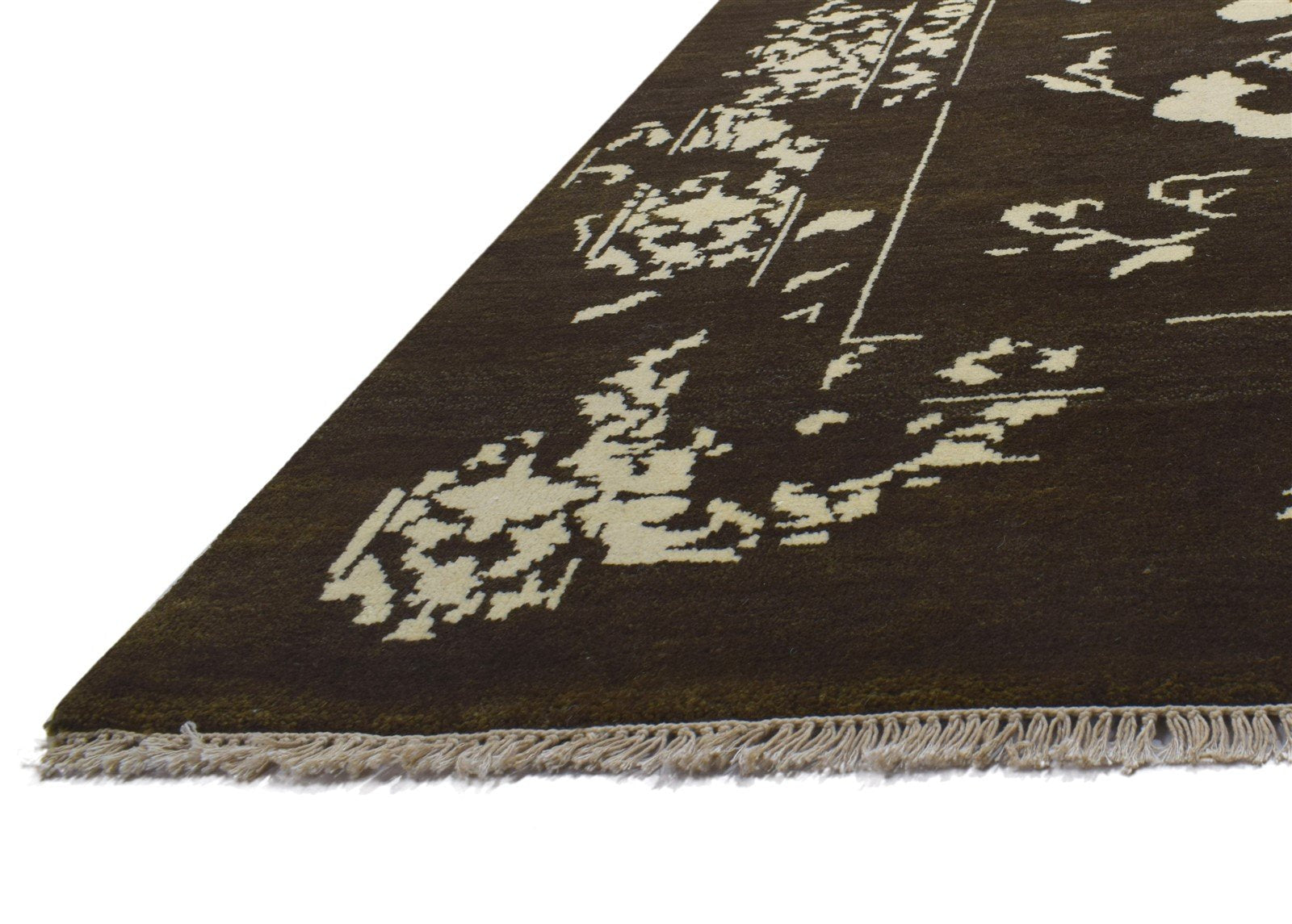 Wool Chocolate Rug 10X14 Modern Hand Knotted Indian Abstract Extra Large Carpet 