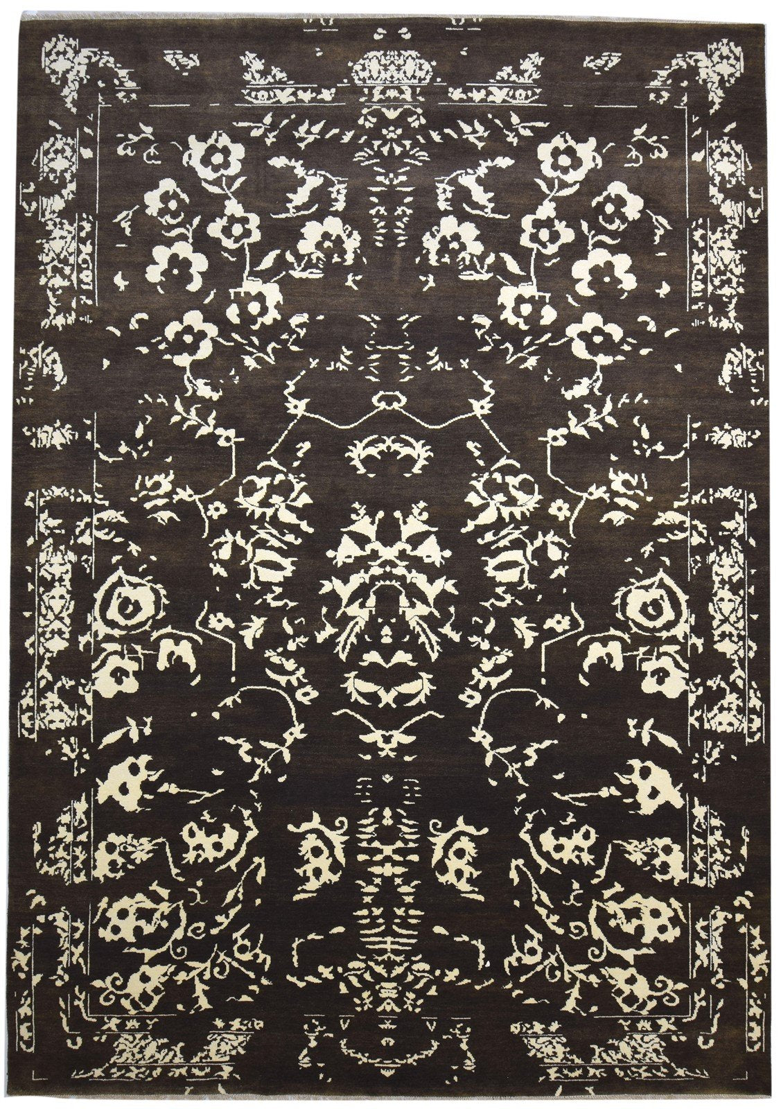 Wool Chocolate Rug 10X14 Modern Hand Knotted Indian Abstract Extra Large Carpet 