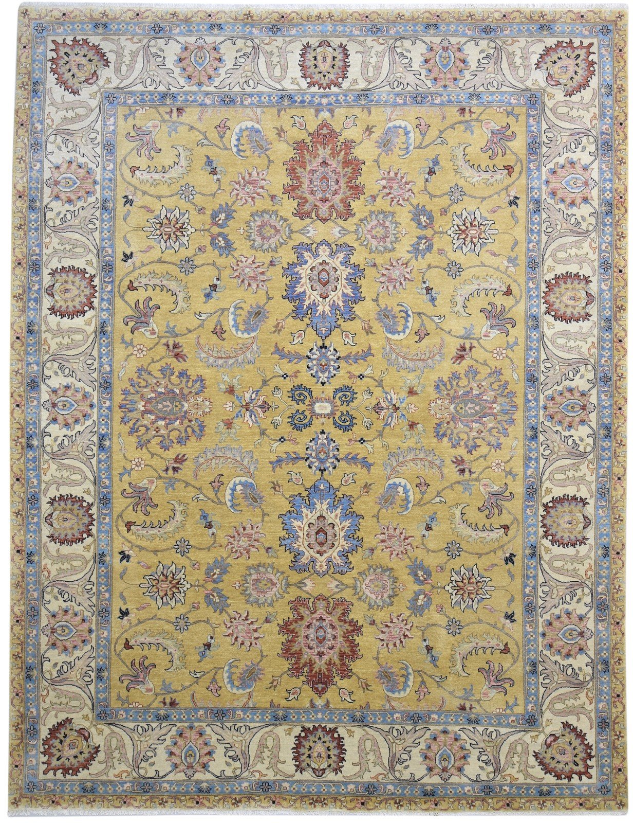 Hand Knotted Gold Wool Rug 9' X 12' Persian Kashan Oriental Extra Large Carpet 