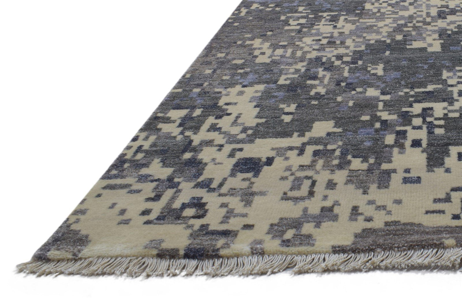 Wool / Silk Grey Rug 10X14 Modern Hand Knotted Indian Abstract Extra Large 