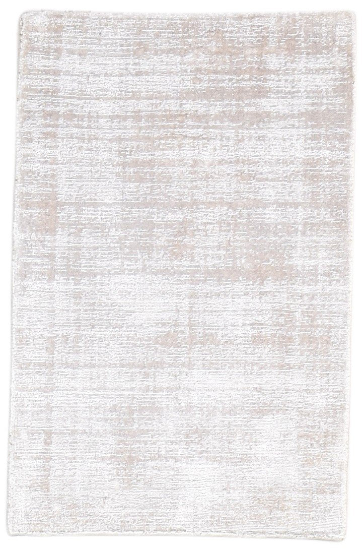 Handloom Silver Wool / Silk Rug 2' X 3' Modern Scandinavian Solid Small Carpet 